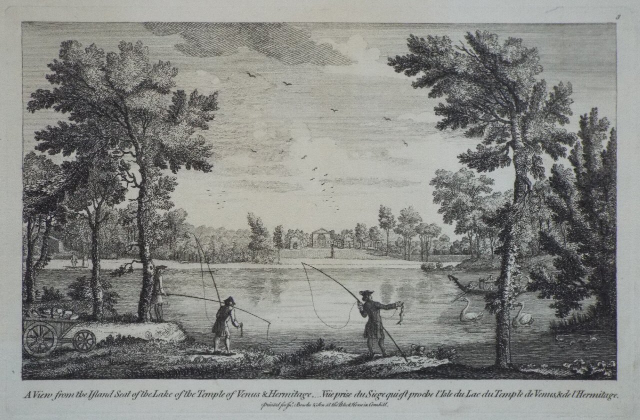 Print - A View from the Island Seat of the Lake of the Temple of Venus & Hermitage. Vue prise du Siege qui est proche l'Isle du Lac du Temple de Venus & de l'Hermitage.